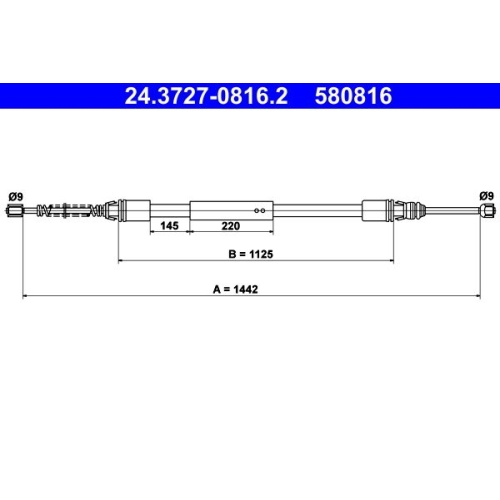 Seilzug, Feststellbremse ATE 24.3727-0816.2 f&uuml;r CITRO&Euml;N PEUGEOT, hinten
