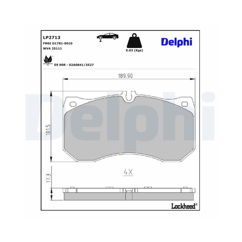 DELPHI LP2713 Bremsbelagsatz, Scheibenbremse f&uuml;r AUDI, Vorderachse