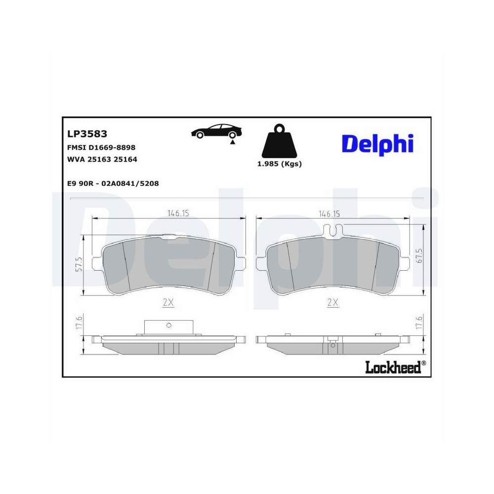 DELPHI LP3583 Bremsbelagsatz, Scheibenbremse für MERCEDES-BENZ, Hinterachse