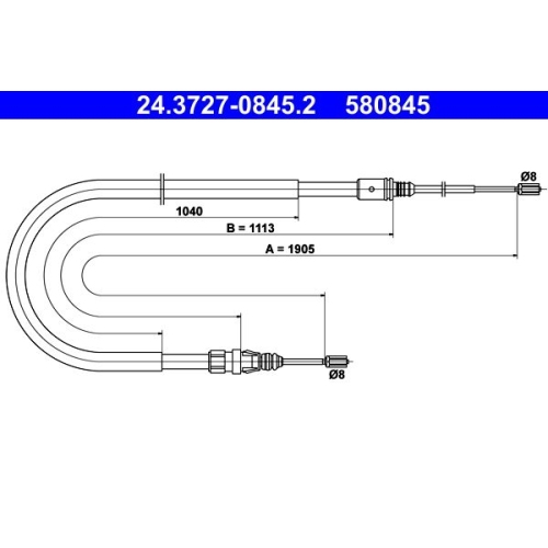 Seilzug, Feststellbremse ATE 24.3727-0845.2 f&uuml;r PEUGEOT, hinten