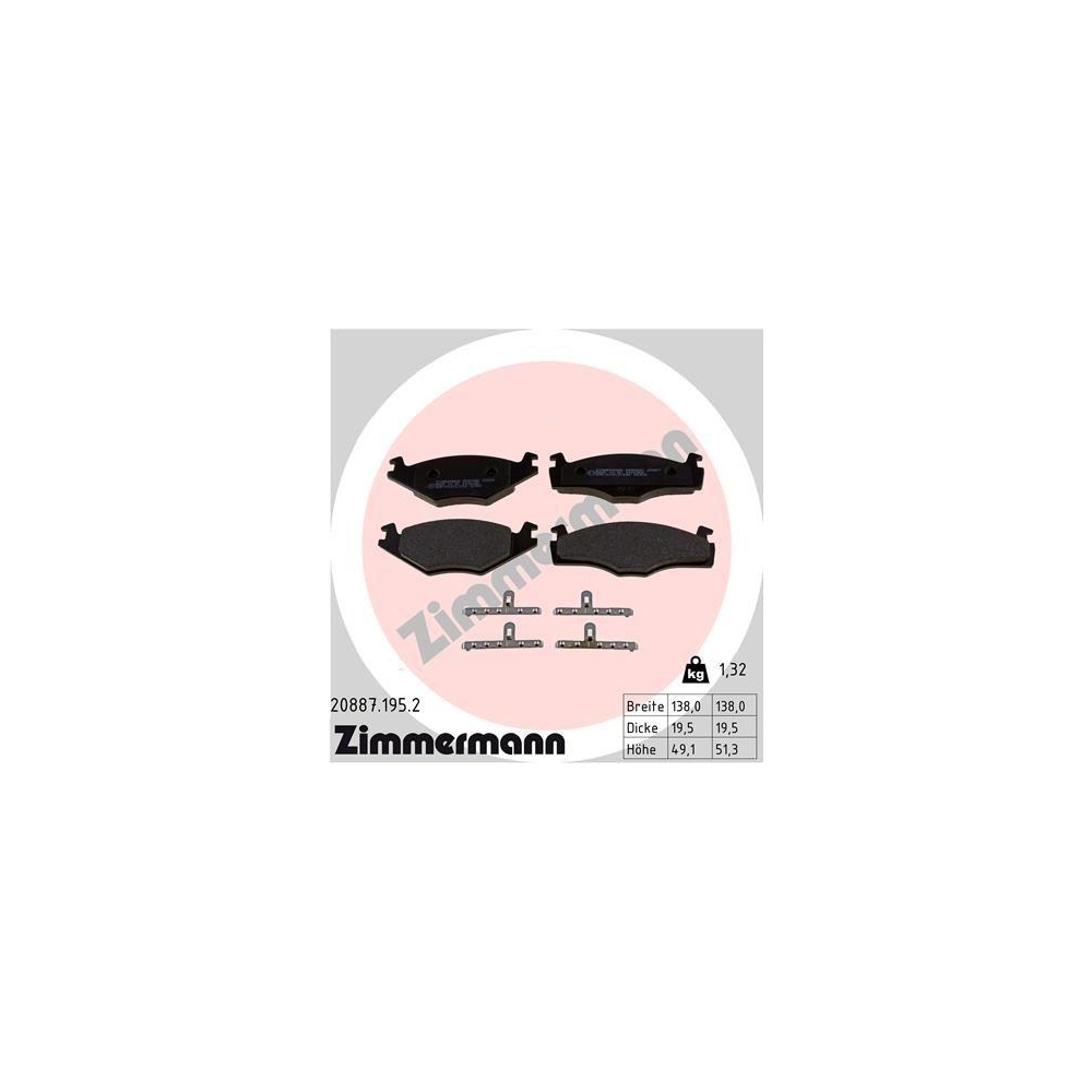 Bremsbelagsatz, Scheibenbremse ZIMMERMANN 20887.195.2 f&uuml;r VAG VW (SVW)