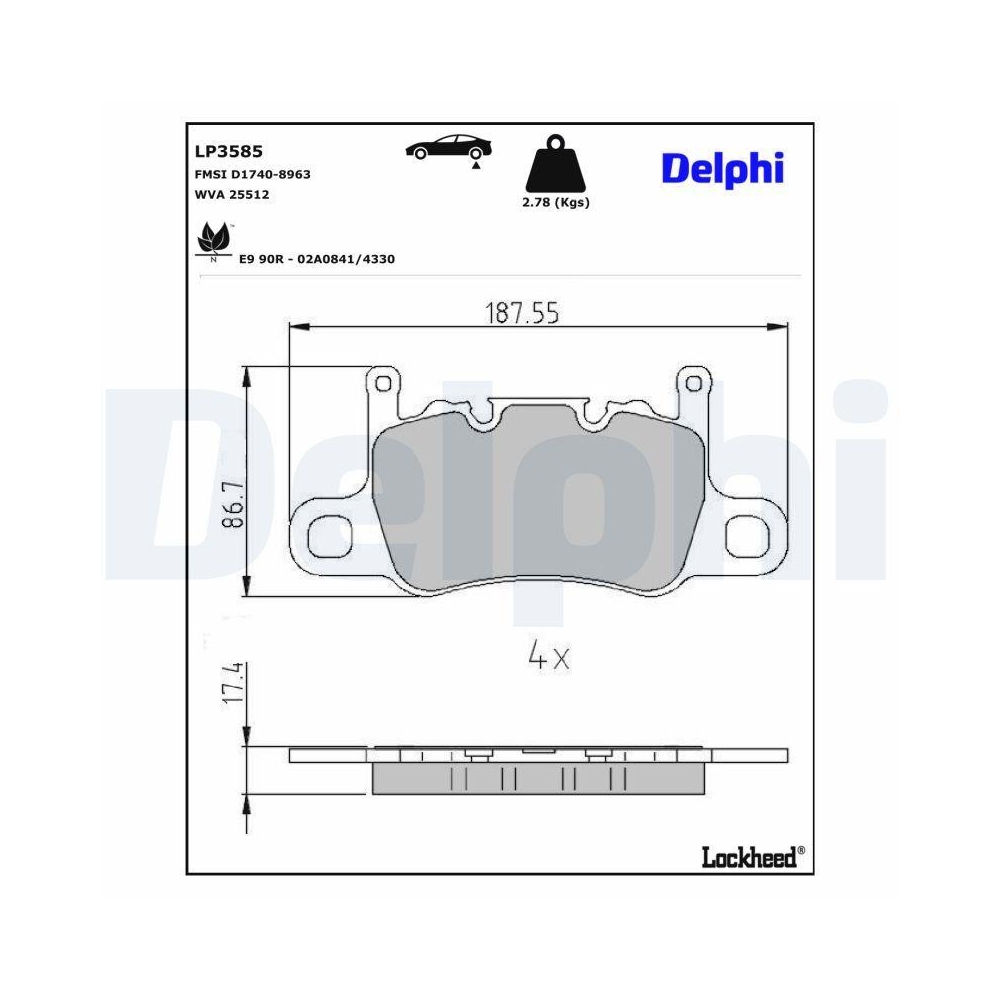 DELPHI LP3585 Bremsbelagsatz, Scheibenbremse f&uuml;r PORSCHE, Hinterachse