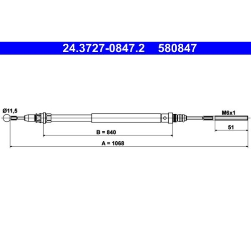 Seilzug, Feststellbremse ATE 24.3727-0847.2 f&uuml;r CITRO&Euml;N FIAT PEUGEOT