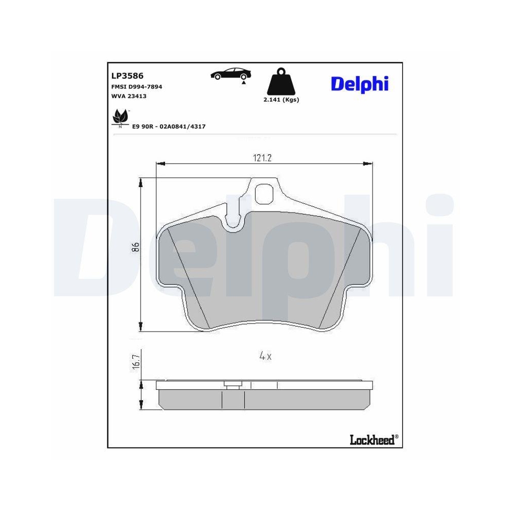 DELPHI LP3586 Bremsbelagsatz, Scheibenbremse f&uuml;r PORSCHE, Hinterachse