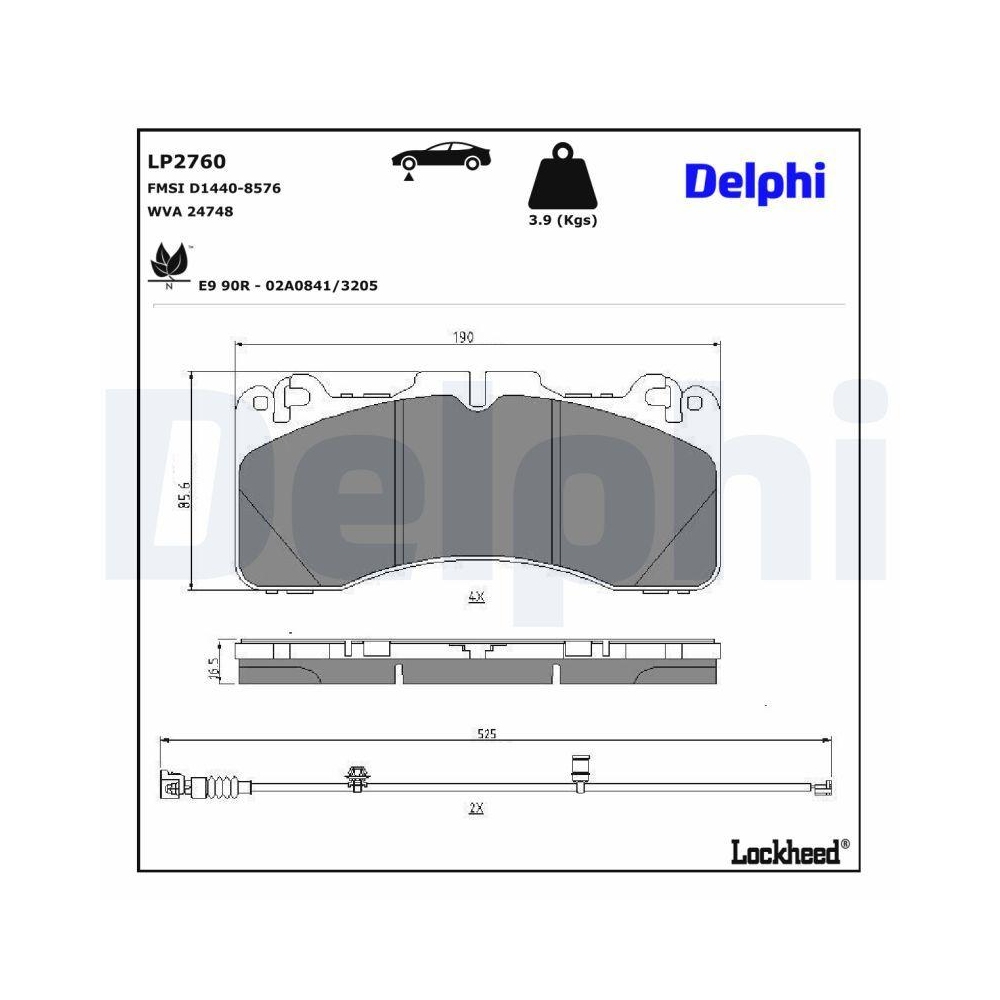 DELPHI LP2760 Bremsbelagsatz, Scheibenbremse f&uuml;r LEXUS, Vorderachse