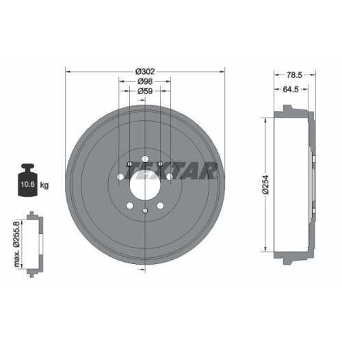 TEXTAR 94045400 Bremstrommel f&uuml;r FIAT OPEL VAUXHALL, Hinterachse