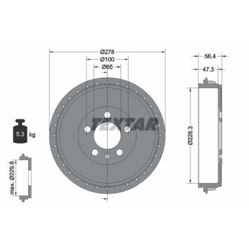 TEXTAR 94046300 Bremstrommel f&uuml;r AUDI SEAT SKODA VW SKODA (SVW), Hinterachse