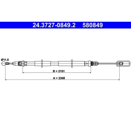 Seilzug, Feststellbremse ATE 24.3727-0849.2 f&uuml;r CITRO&Euml;N PEUGEOT, hinten links
