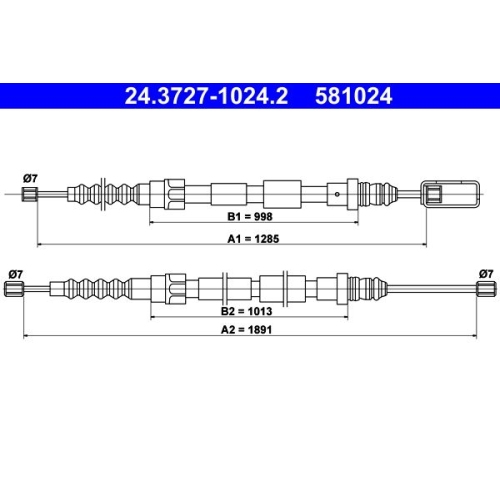 Seilzug, Feststellbremse ATE 24.3727-1024.2 f&uuml;r RENAULT, hinten