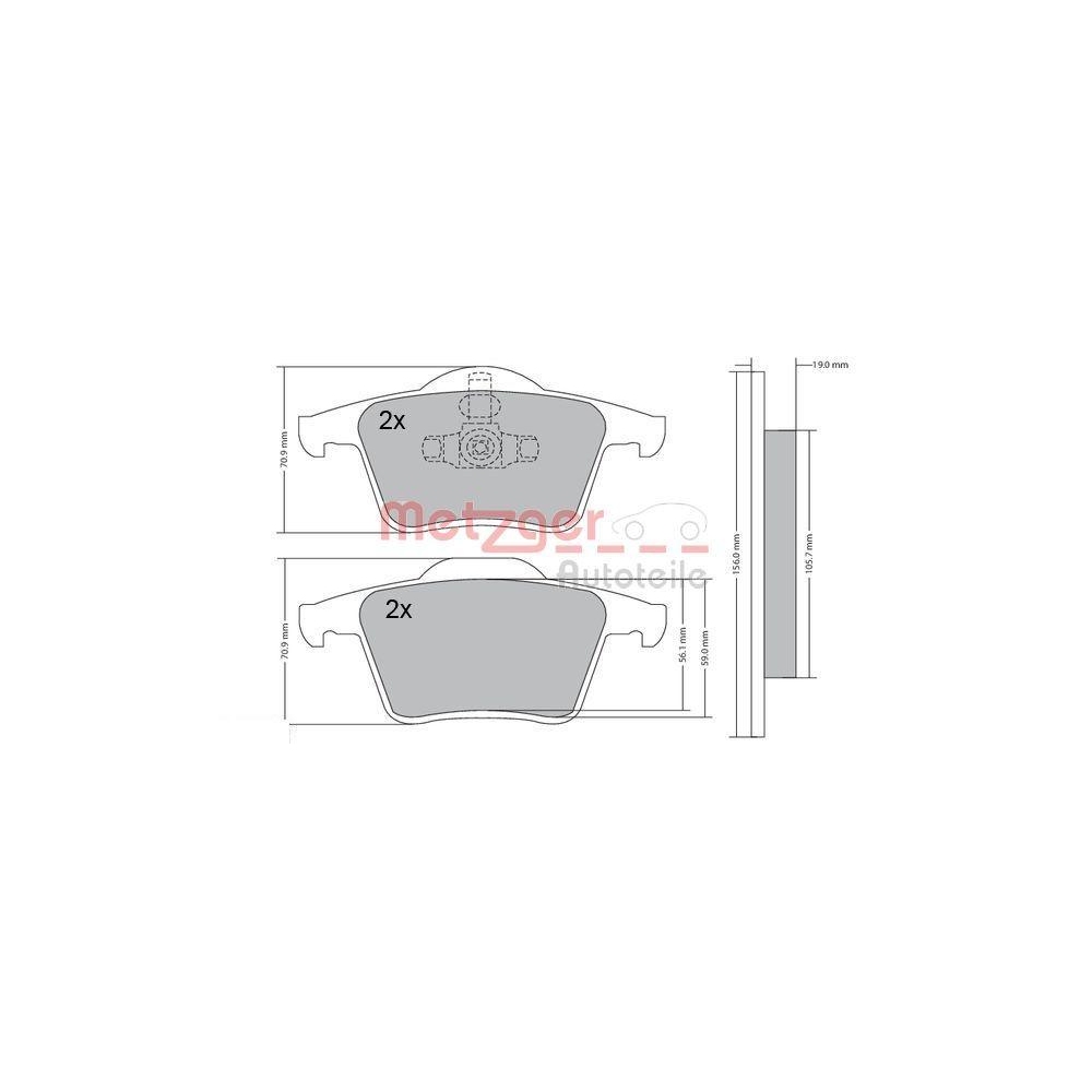 Bremsbelagsatz, Scheibenbremse METZGER 1170180 f&uuml;r VOLVO, Vorderachse