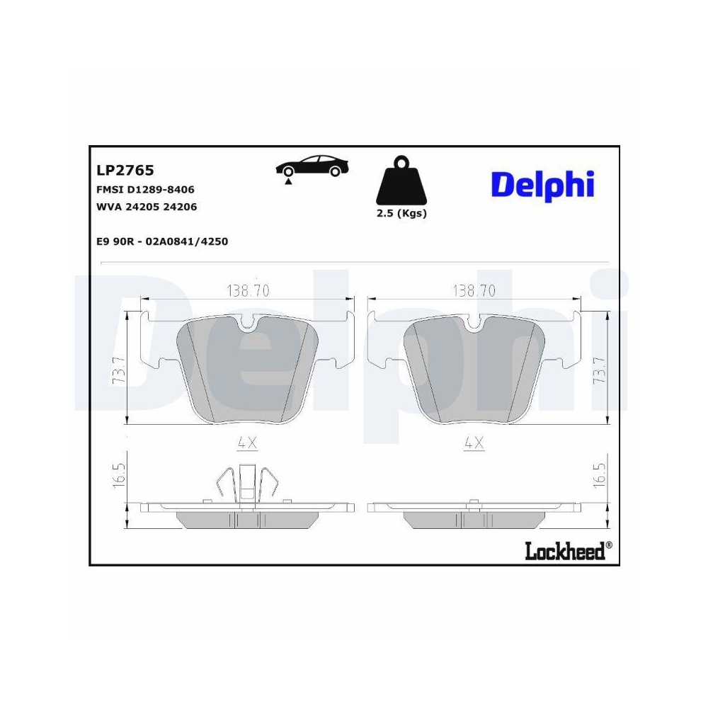 DELPHI LP2765 Bremsbelagsatz, Scheibenbremse f&uuml;r MERCEDES-BENZ, Vorderachse