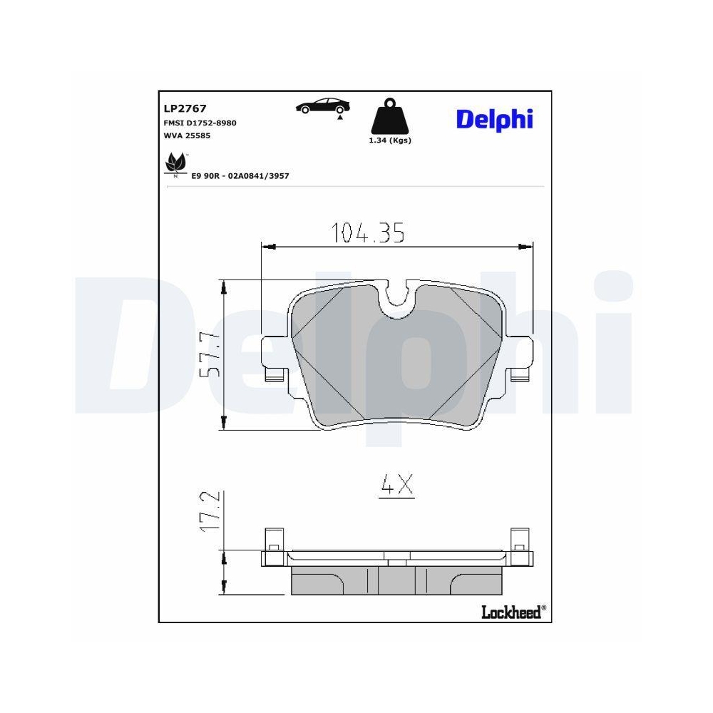 DELPHI LP2767 Bremsbelagsatz, Scheibenbremse f&uuml;r JAGUAR, Hinterachse