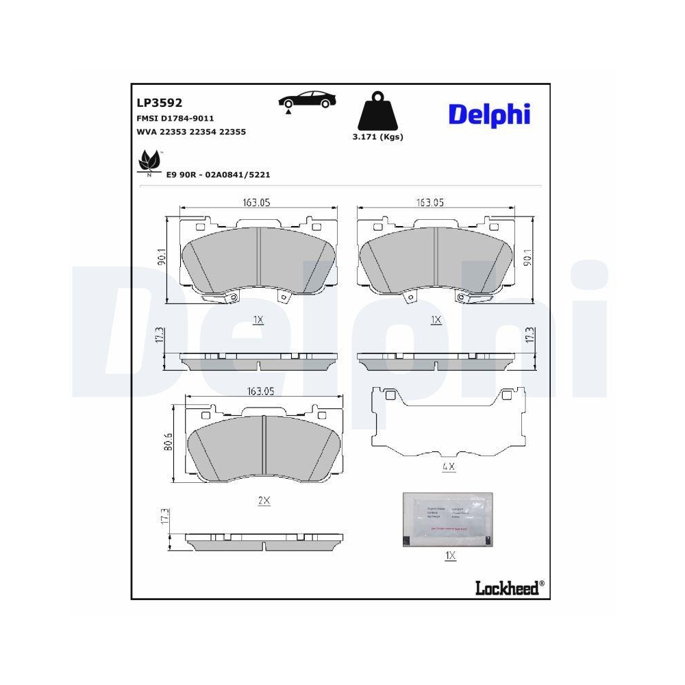 DELPHI LP3592 Bremsbelagsatz, Scheibenbremse f&uuml;r FORD USA FORD ASIA & OCEANIA