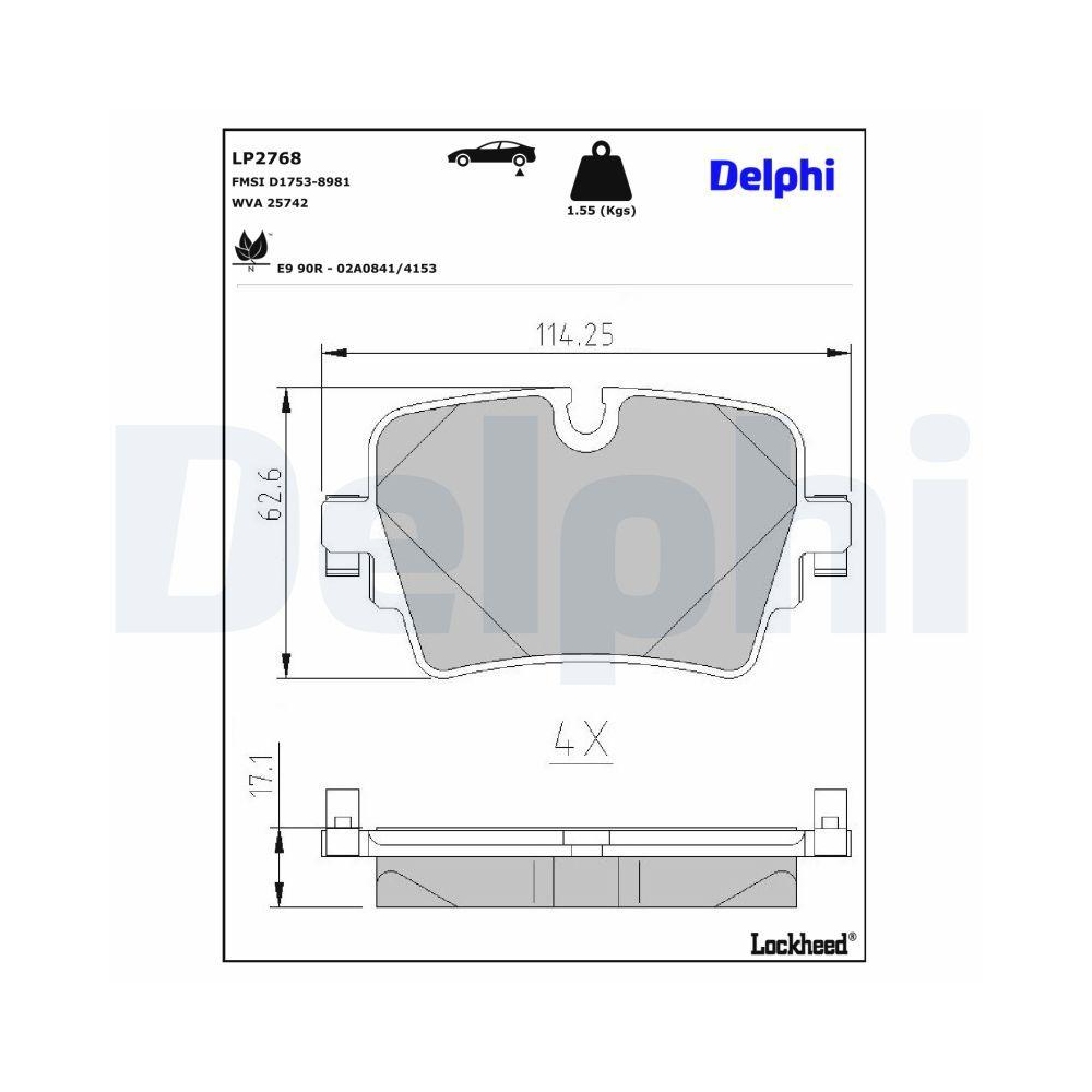 DELPHI LP2768 Bremsbelagsatz, Scheibenbremse f&uuml;r JAGUAR, Hinterachse