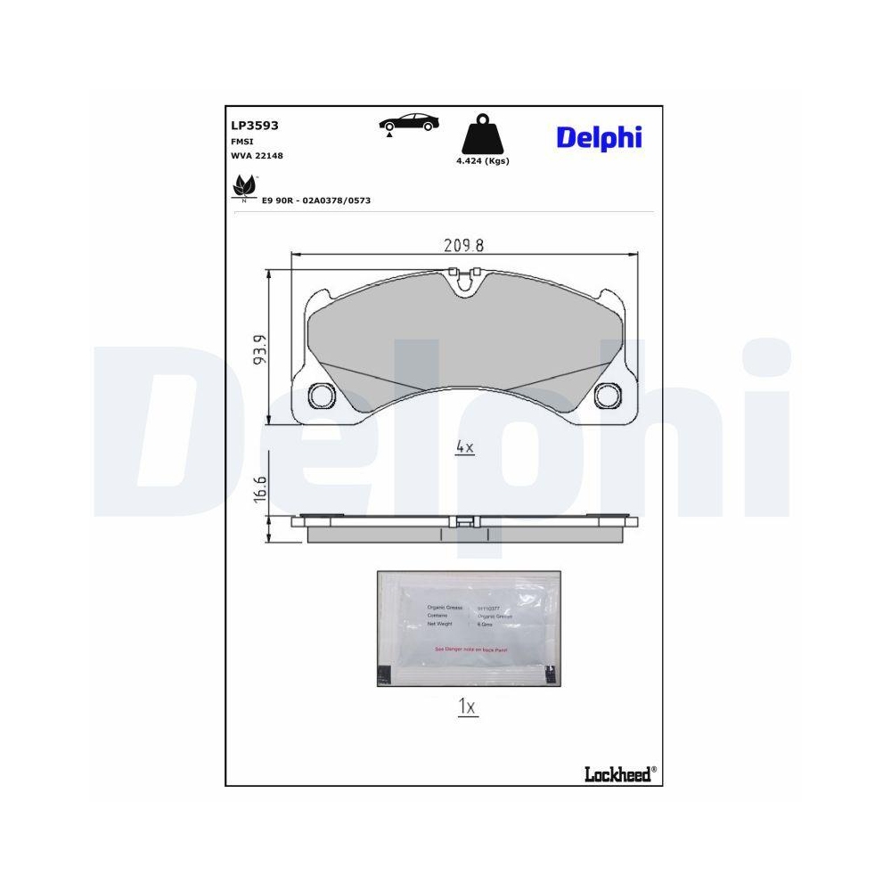 DELPHI LP3593 Bremsbelagsatz, Scheibenbremse f&uuml;r PORSCHE, Vorderachse