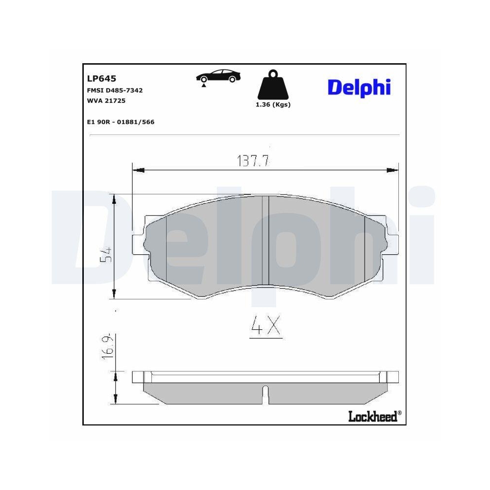 DELPHI LP645 Bremsbelagsatz, Scheibenbremse f&uuml;r NISSAN INFINITI, Vorderachse