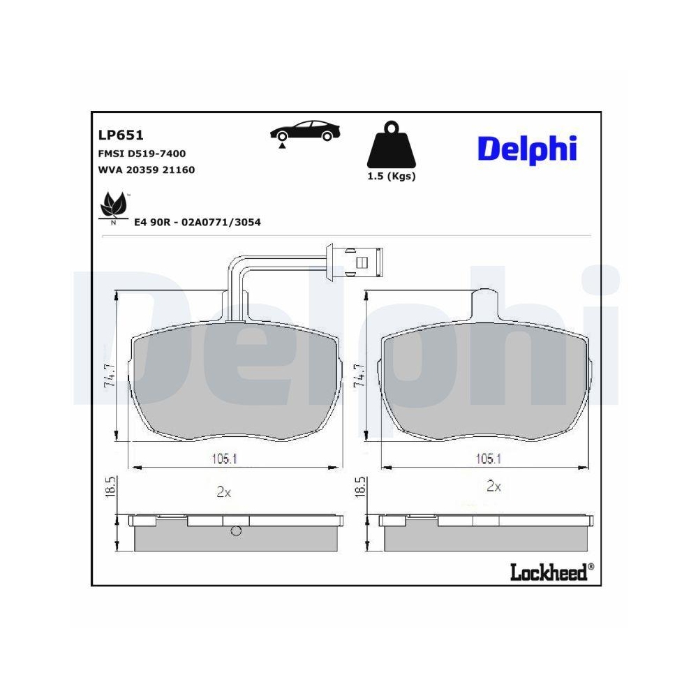 DELPHI LP651 Bremsbelagsatz, Scheibenbremse für IVECO ROVER CARBODIES LAND ROVER