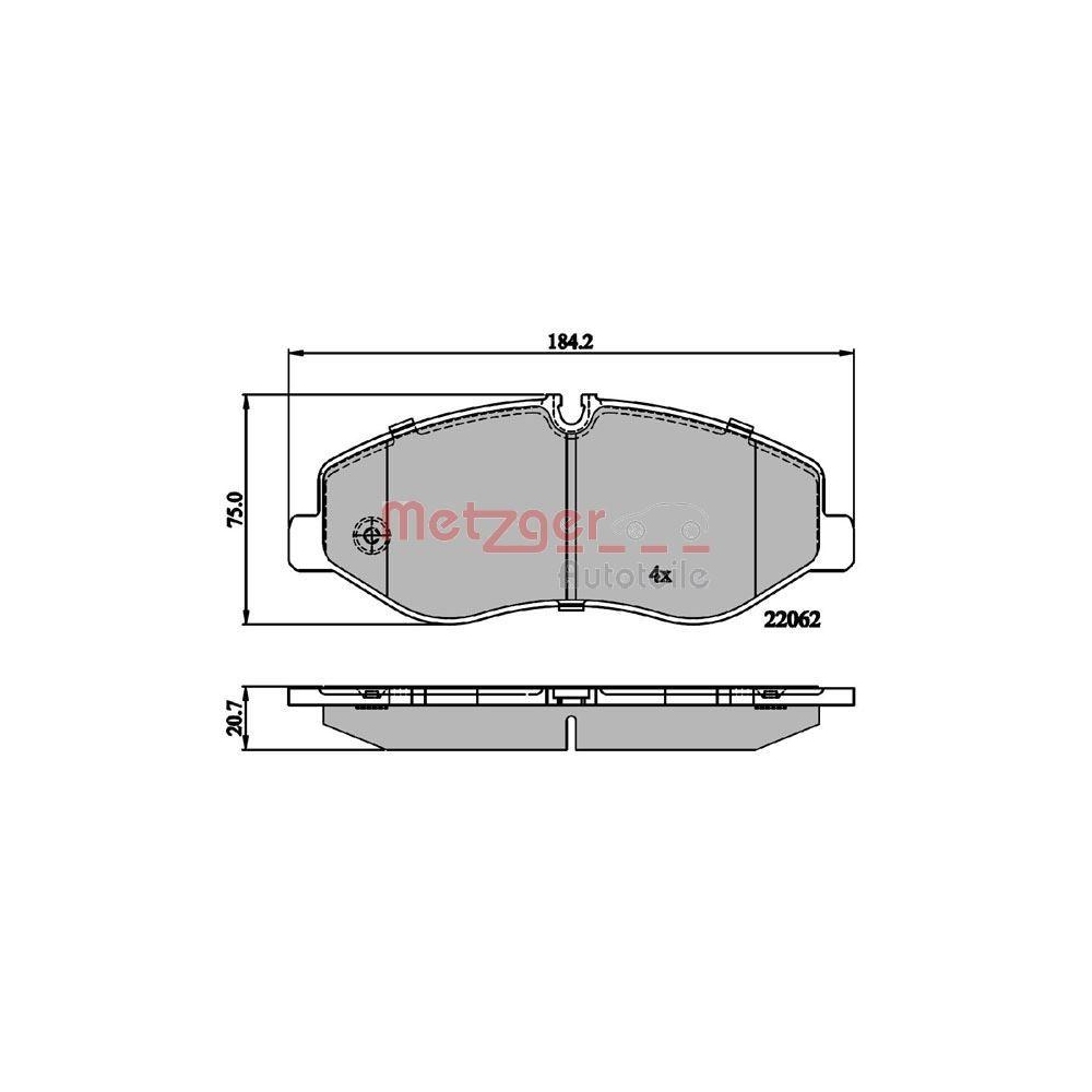 Bremsbelagsatz, Scheibenbremse METZGER 1170895 f&uuml;r MERCEDES-BENZ, Vorderachse