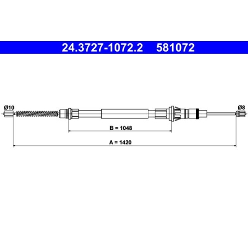 Seilzug, Feststellbremse ATE 24.3727-1072.2 f&uuml;r NISSAN OPEL RENAULT VAUXHALL