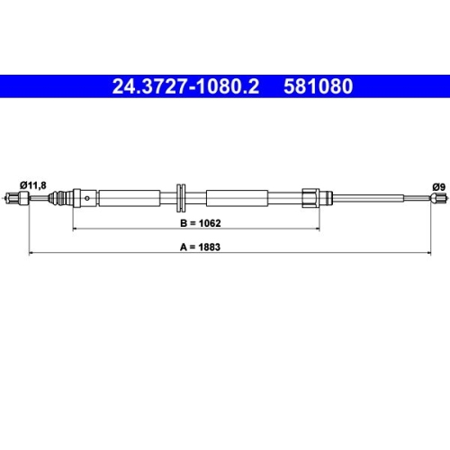 Seilzug, Feststellbremse ATE 24.3727-1080.2 f&uuml;r RENAULT, hinten