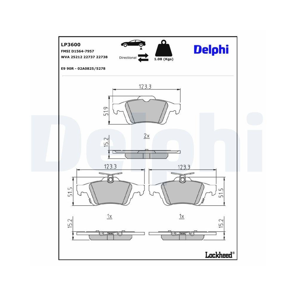 DELPHI LP3600 Bremsbelagsatz, Scheibenbremse f&uuml;r FORD FORD ASIA & OCEANIA