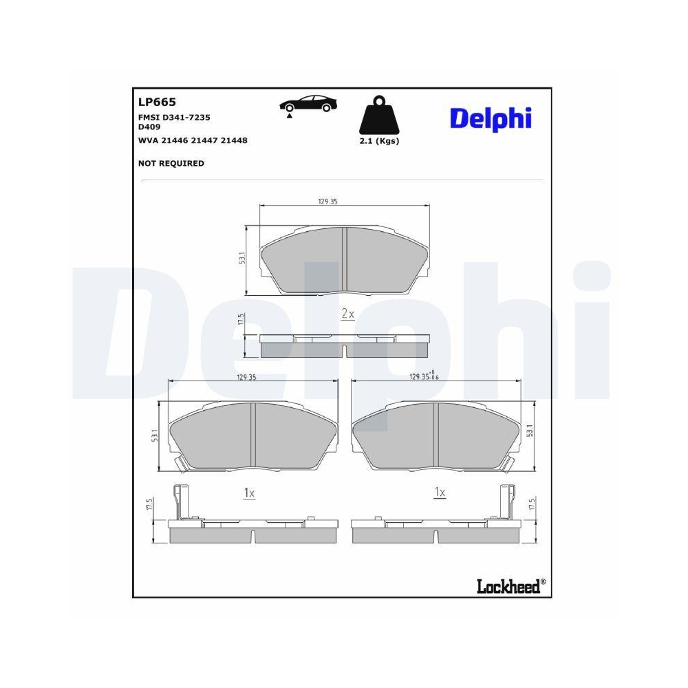 DELPHI LP665 Bremsbelagsatz, Scheibenbremse f&uuml;r HONDA ROVER ACURA, Vorderachse