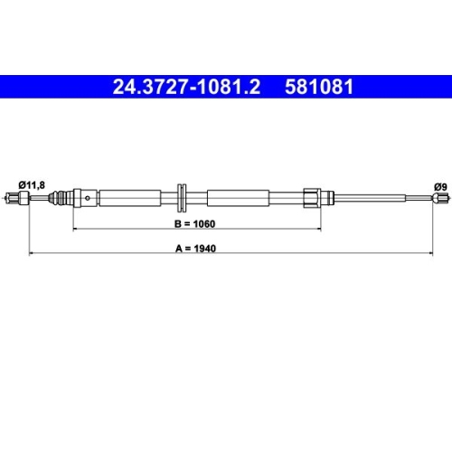 Seilzug, Feststellbremse ATE 24.3727-1081.2 f&uuml;r RENAULT, hinten
