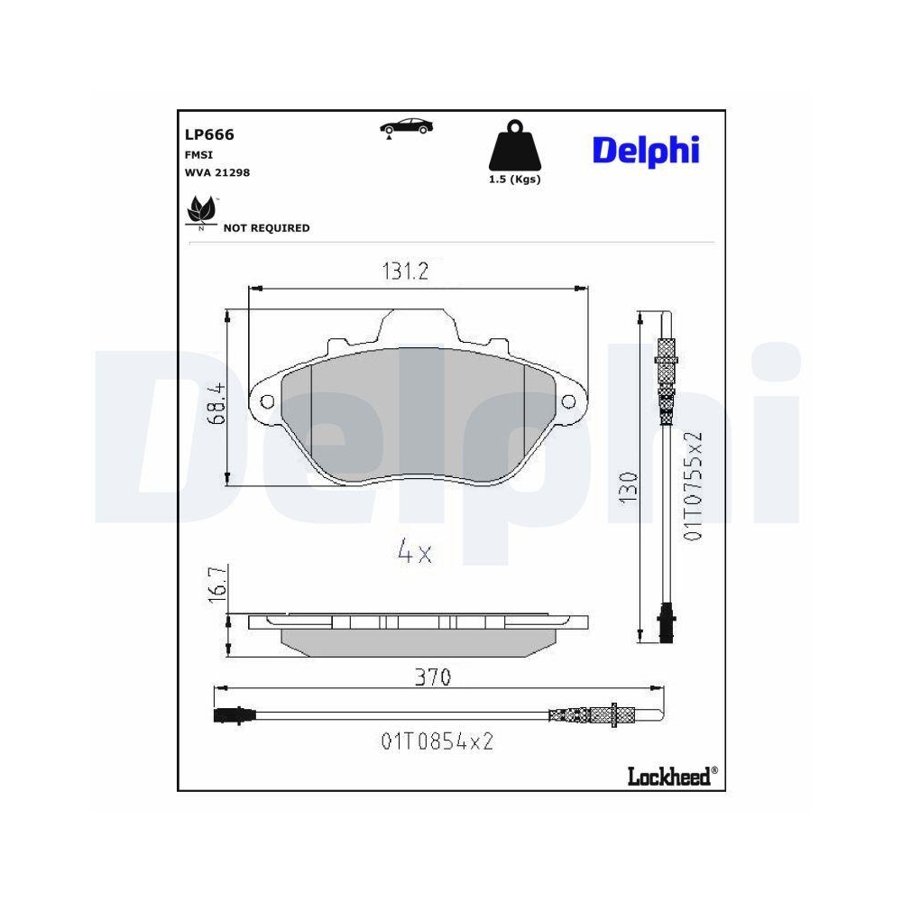 DELPHI LP666 Bremsbelagsatz, Scheibenbremse f&uuml;r PEUGEOT, Vorderachse