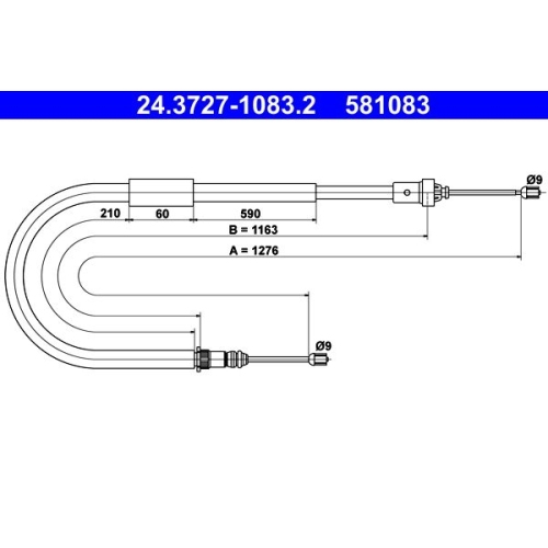 Seilzug, Feststellbremse ATE 24.3727-1083.2 f&uuml;r RENAULT, hinten links
