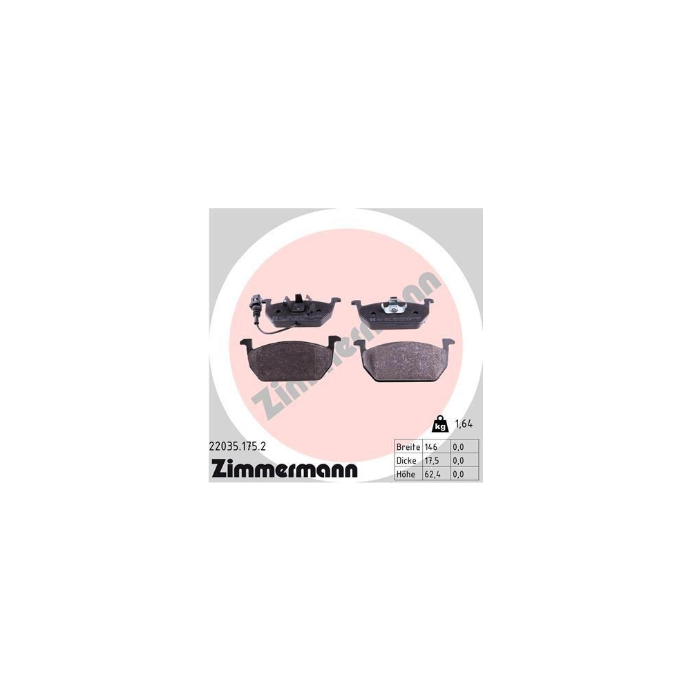 Bremsbelagsatz, Scheibenbremse ZIMMERMANN 22035.175.2 f&uuml;r VAG, Vorderachse