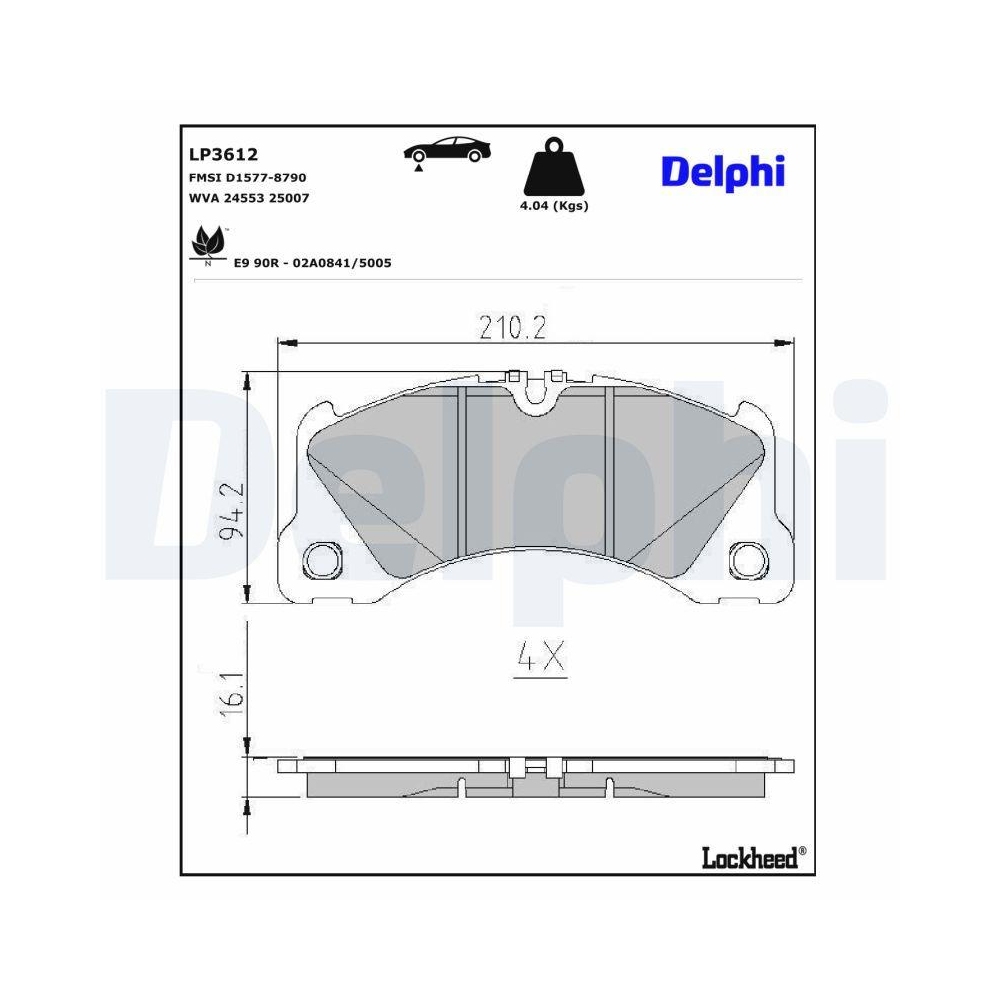 DELPHI LP3612 Bremsbelagsatz, Scheibenbremse f&uuml;r PORSCHE, Vorderachse