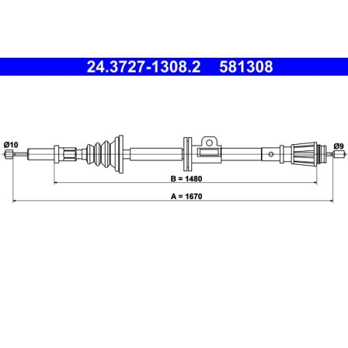 Seilzug, Feststellbremse ATE 24.3727-1308.2 f&uuml;r VOLVO, hinten