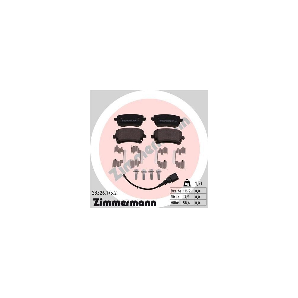 Bremsbelagsatz, Scheibenbremse ZIMMERMANN 23326.175.2 f&uuml;r VAG, Hinterachse