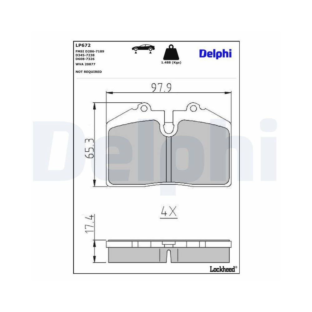 DELPHI LP672 Bremsbelagsatz, Scheibenbremse f&uuml;r AUDI PORSCHE VW FERRARI MASERATI