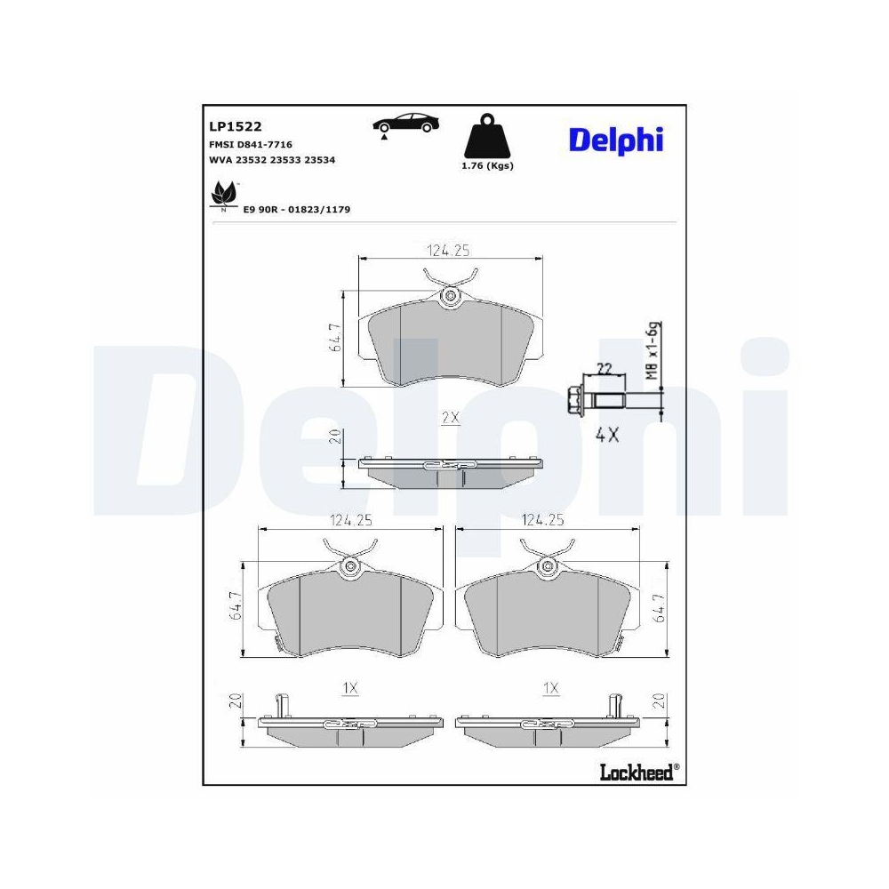 DELPHI LP1522 Bremsbelagsatz, Scheibenbremse f&uuml;r CHRYSLER DODGE, Vorderachse