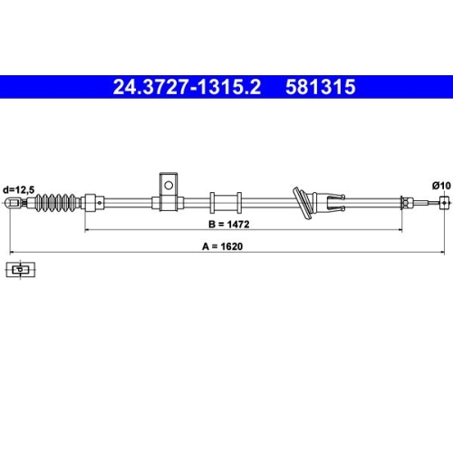 Seilzug, Feststellbremse ATE 24.3727-1315.2 f&uuml;r VOLVO, hinten links