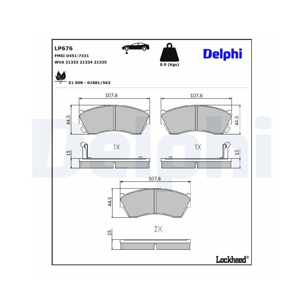 DELPHI LP676 Bremsbelagsatz, Scheibenbremse f&uuml;r HONDA SUBARU SUZUKI, Vorderachse