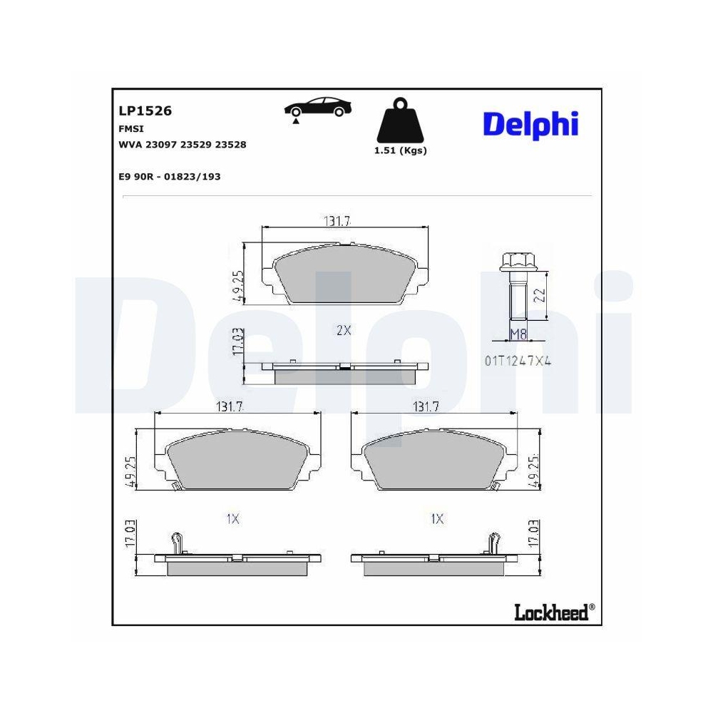 DELPHI LP1526 Bremsbelagsatz, Scheibenbremse f&uuml;r HONDA, Vorderachse