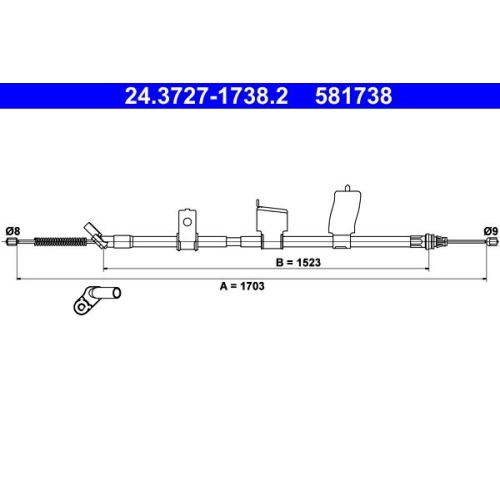 Seilzug, Feststellbremse ATE 24.3727-1738.2 f&uuml;r NISSAN, hinten links