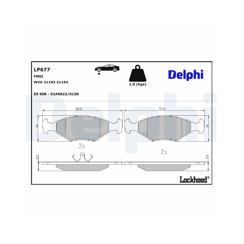 DELPHI LP677 Bremsbelagsatz, Scheibenbremse f&uuml;r FIAT INNOCENTI, Vorderachse