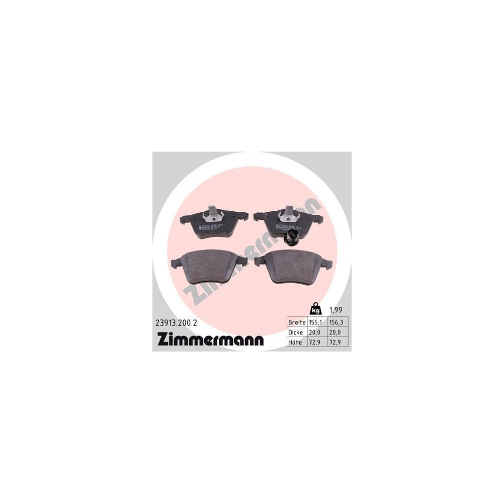 Bremsbelagsatz, Scheibenbremse ZIMMERMANN 23913.200.2 f&uuml;r AUDI VW VAG