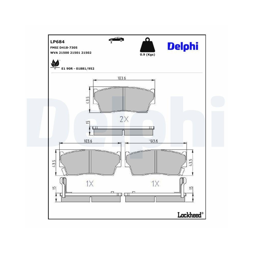 DELPHI LP684 Bremsbelagsatz, Scheibenbremse f&uuml;r SUZUKI SANTANA, Vorderachse