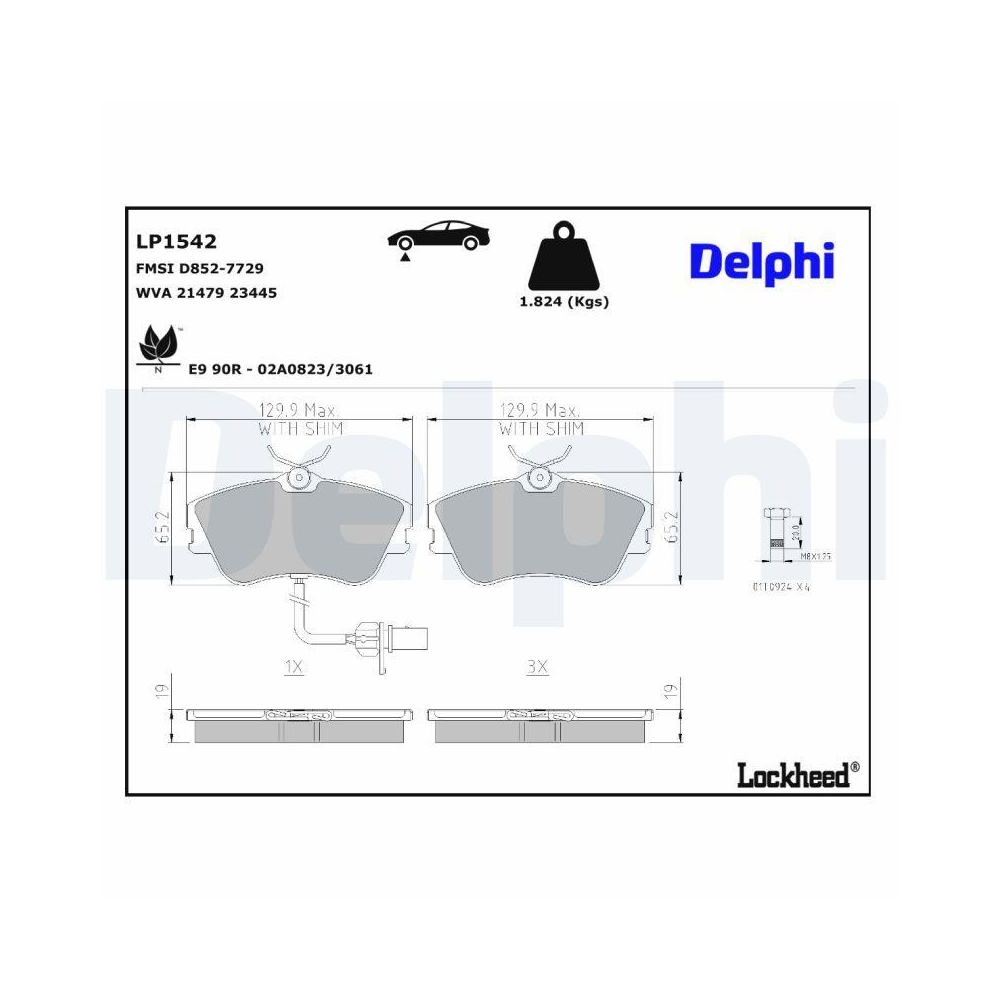 DELPHI LP1542 Bremsbelagsatz, Scheibenbremse f&uuml;r VW, Vorderachse