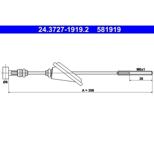 Seilzug, Feststellbremse ATE 24.3727-1919.2 f&uuml;r TOYOTA, vorne
