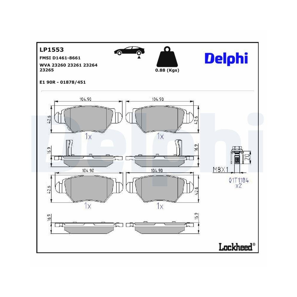 DELPHI LP1553 Bremsbelagsatz, Scheibenbremse f&uuml;r OPEL VAUXHALL CHEVROLET