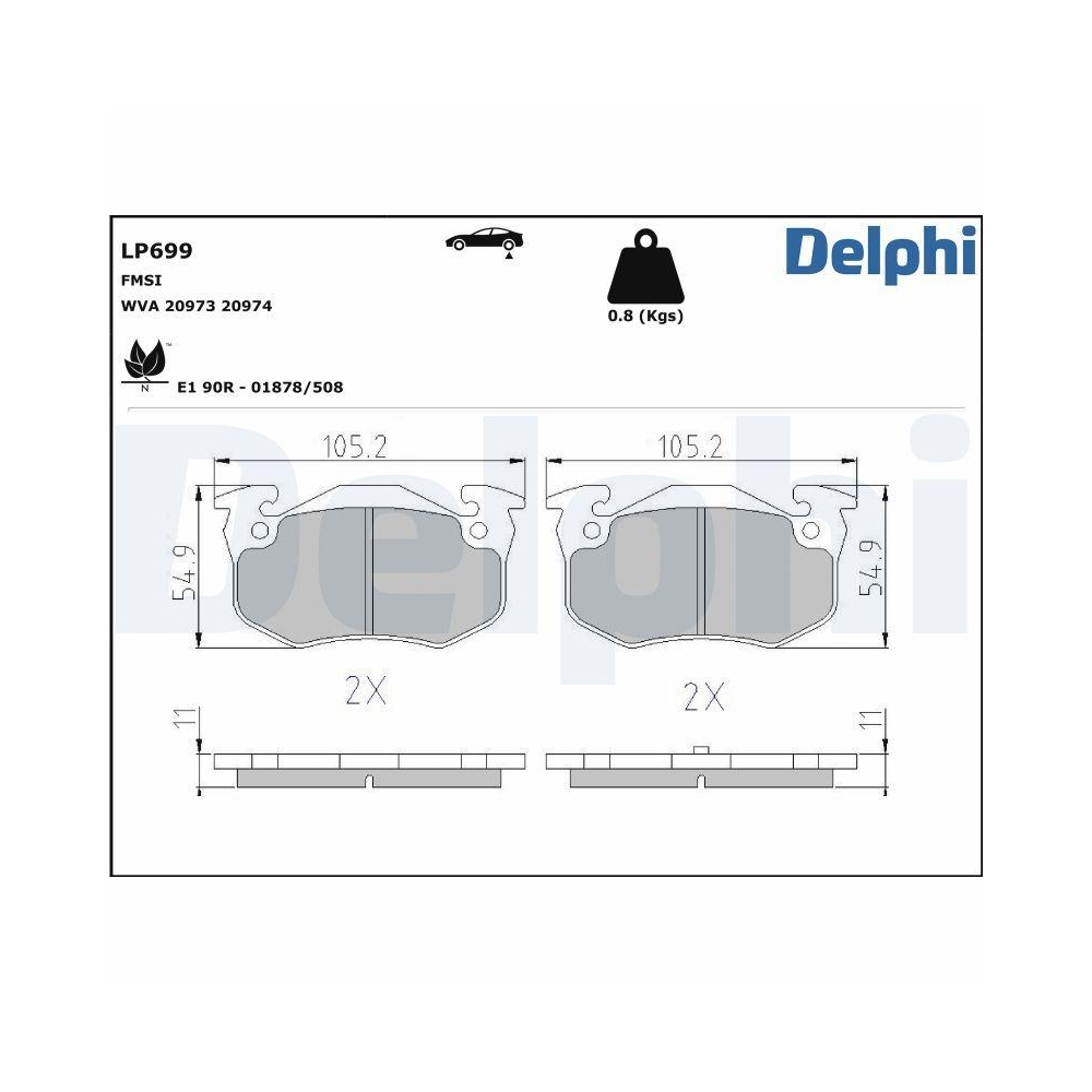 DELPHI LP699 Bremsbelagsatz, Scheibenbremse für CITROËN PEUGEOT RENAULT