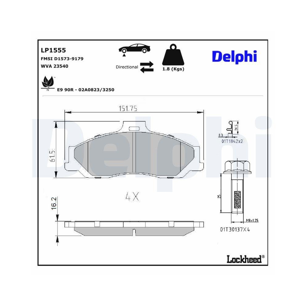 DELPHI LP1555 Bremsbelagsatz, Scheibenbremse f&uuml;r FORD MAZDA FORD USA