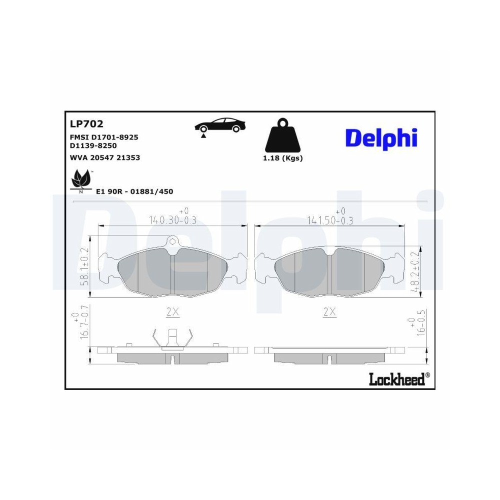 DELPHI LP702 Bremsbelagsatz, Scheibenbremse für JAGUAR OPEL VAUXHALL CHEVROLET