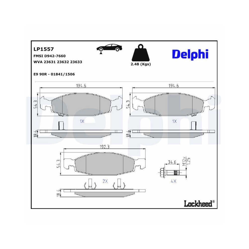 DELPHI LP1557 Bremsbelagsatz, Scheibenbremse f&uuml;r JEEP, Vorderachse