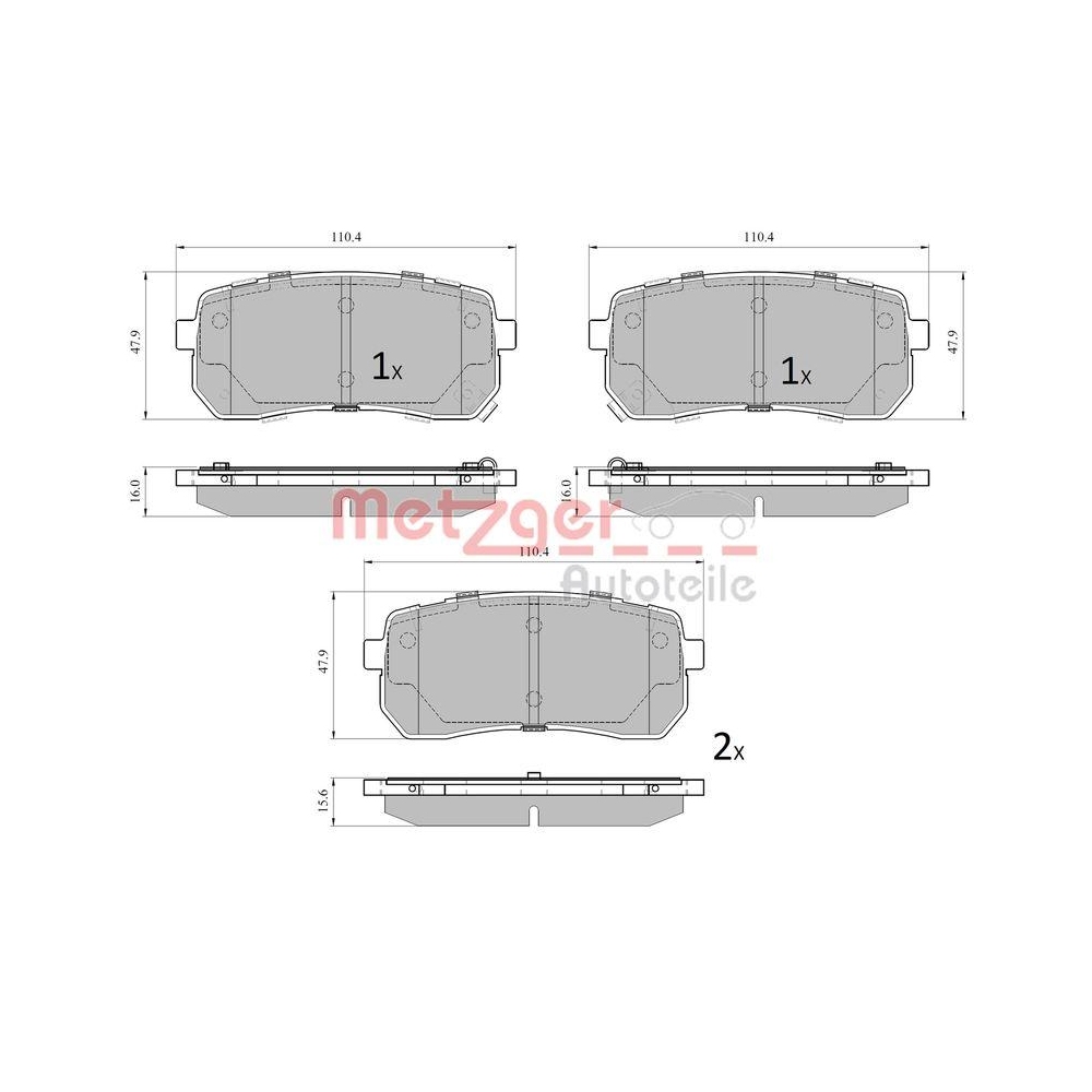 Bremsbelagsatz, Scheibenbremse METZGER 1170914 f&uuml;r KIA, Hinterachse